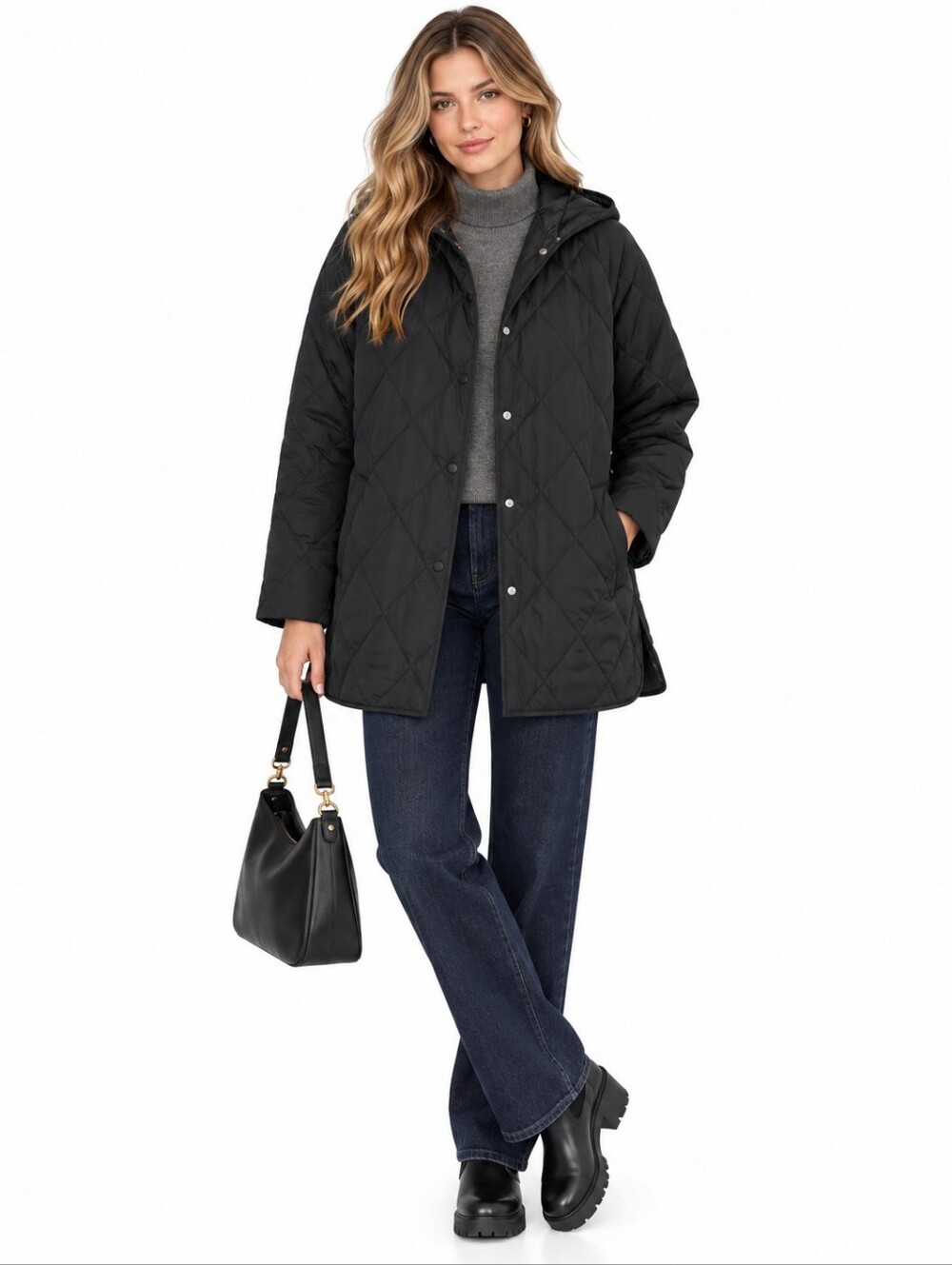Black Quilted Hooded Light Weight. XL